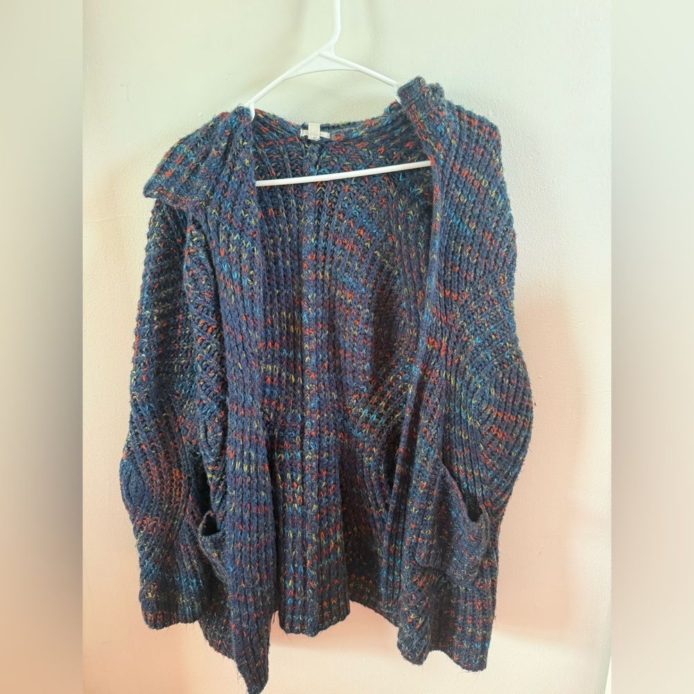 Ecote Multicolor Navy Wool Blend Cardigan Sweater w/ Pockets!